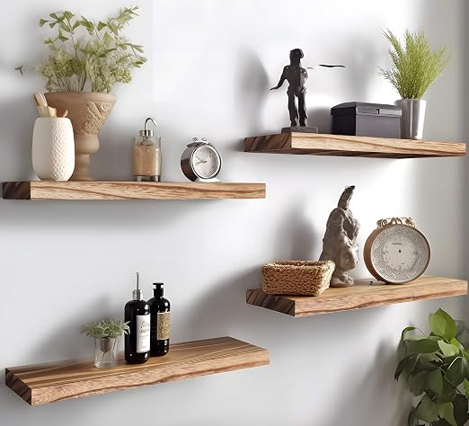 PHPH Wood Floating Shelves for Wall, Wooden Wall Shelves for Bedroom, Set of 6 Light Brown 17 Inch - Image 7